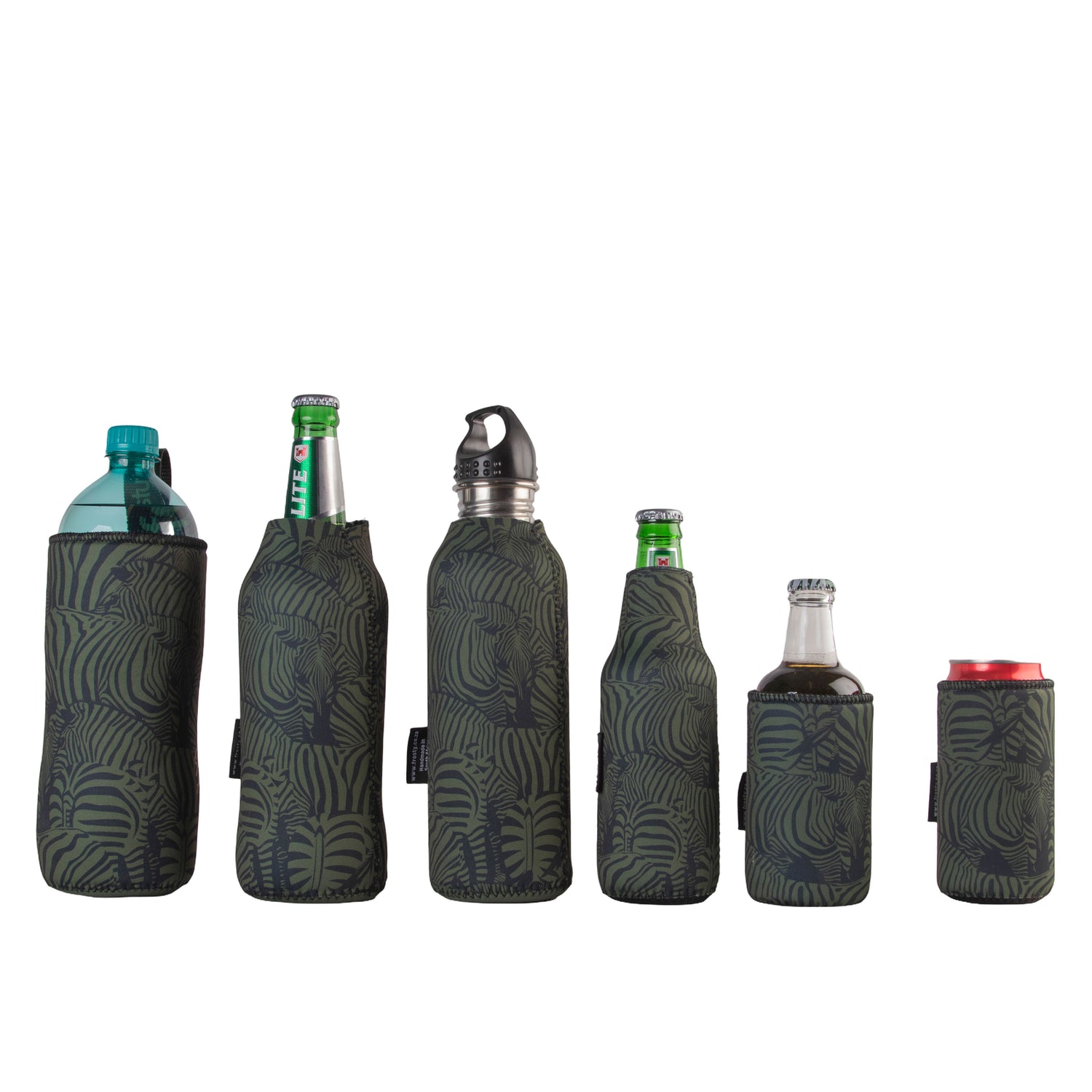 Frosty Zebra Green Neoprene Cooler Sleeves