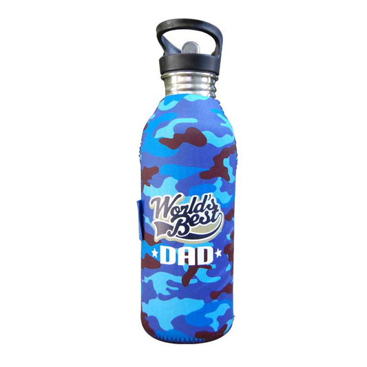 Blue Camo World's Best Dad Bottle Cooler