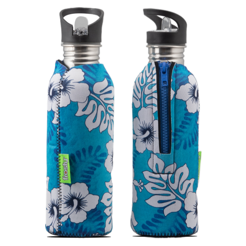 Blue Hibiscus Stainless Steel drink bottle zip cooler sleeve