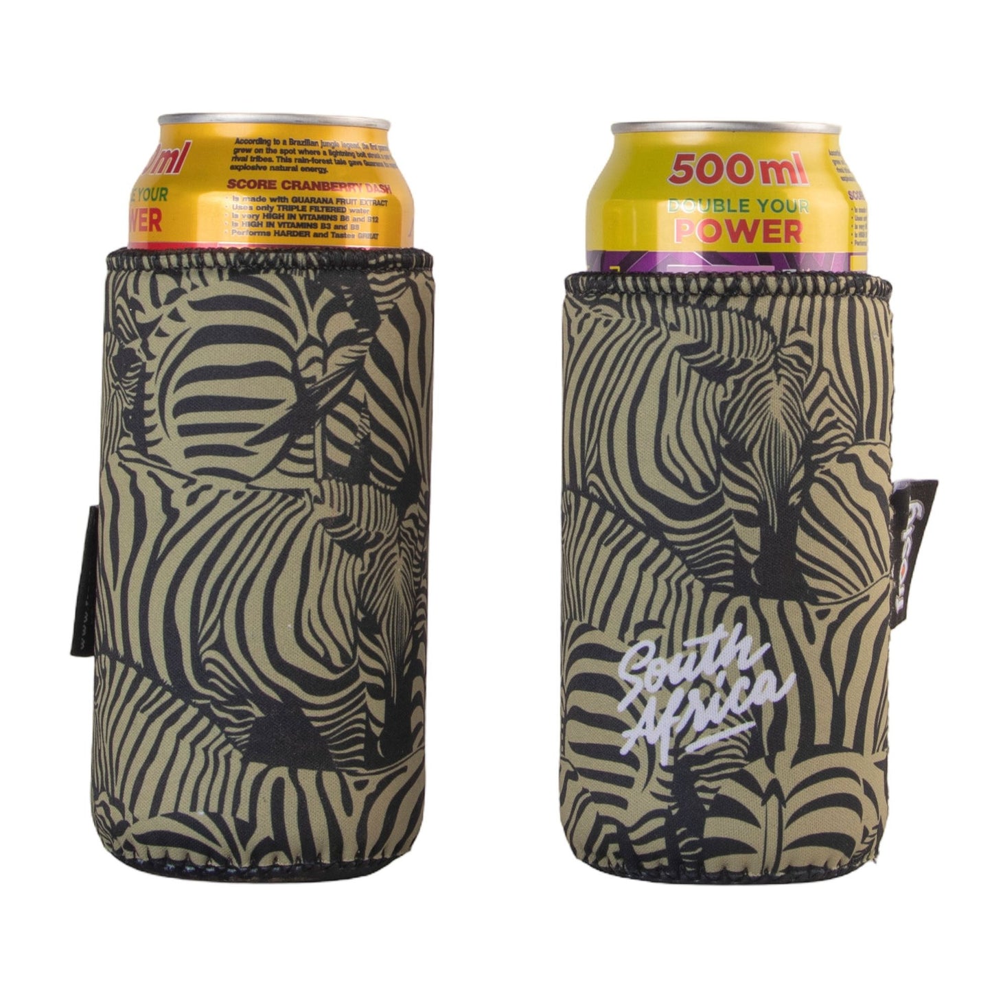 Frosty Zebra Khaki Long Tom 440ml Can Cooler Sleeves