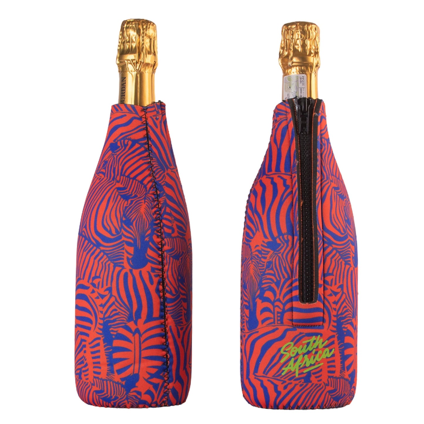Frosty zebra orange zipped neoprene wine sleeve