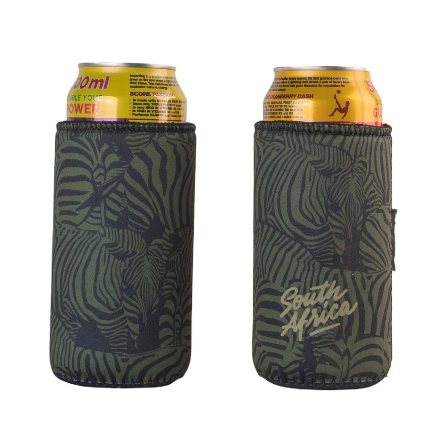 Frosty Zebra Olive Neoprene 440ml Long Tom Can Cooler Sleeve
