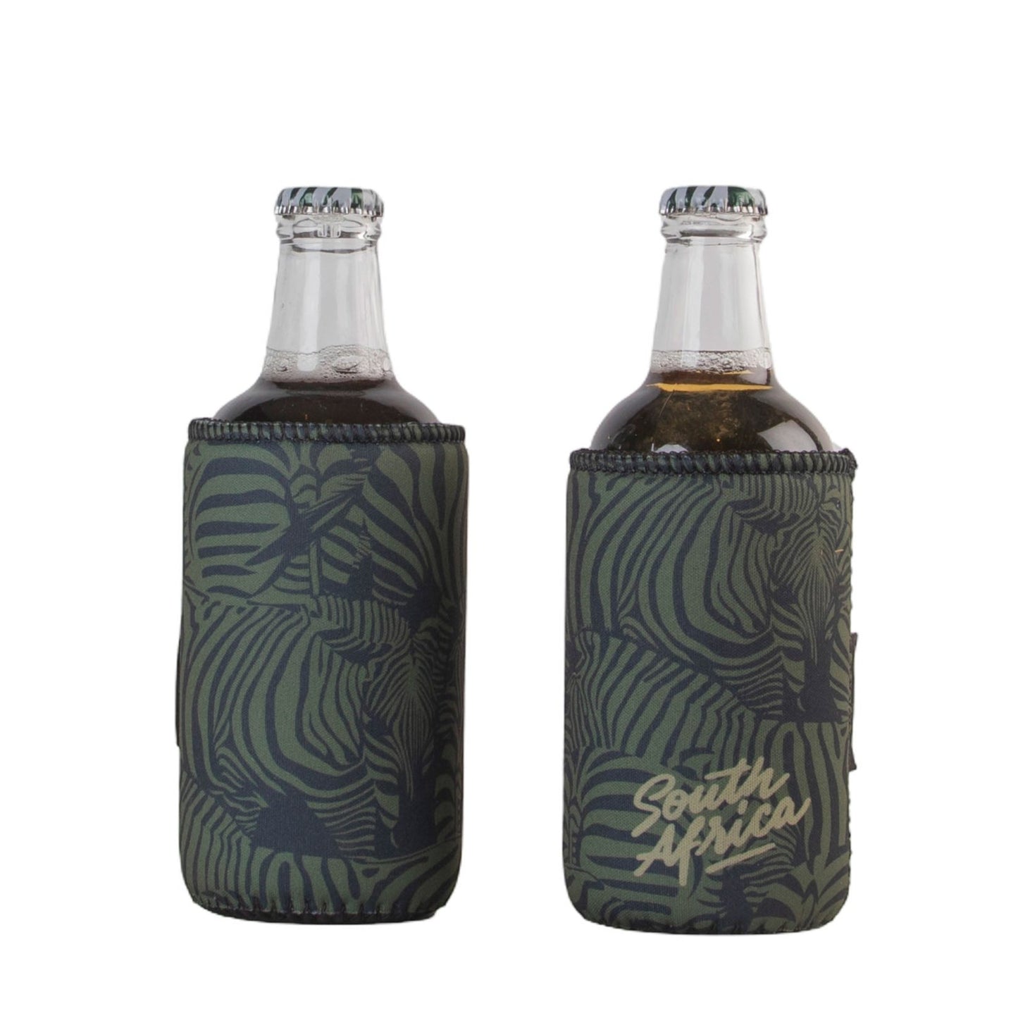 Frosty Zebra Olive 440ml Neoprene Bottle Cooler Sleeve