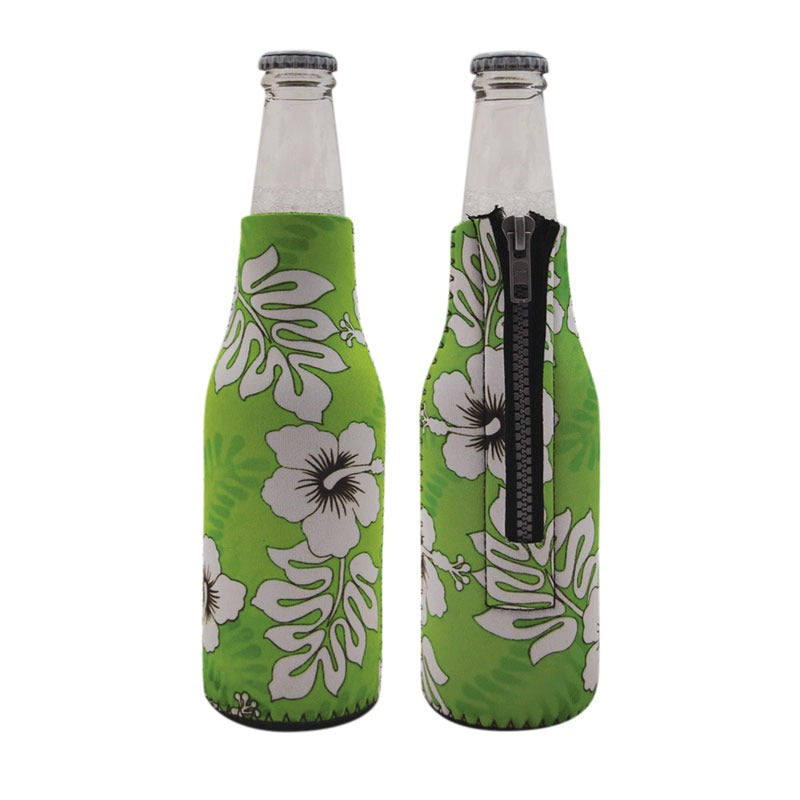 Hibiscus Beer Bottle Sleeve with Zip