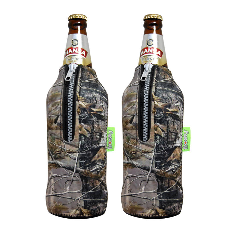 Camo 750ml Wine and Quart Bottle Sleeve with zip