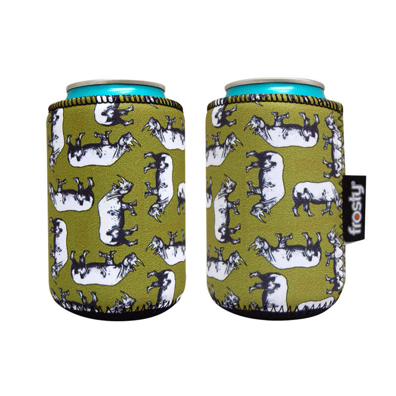 Rhino themed neoprene stubby can koozie.