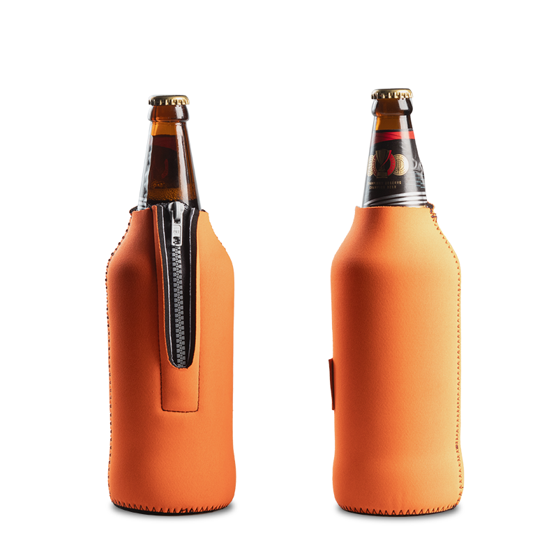 Orange lumo plain coloured neoprene cooler with zip for quart si