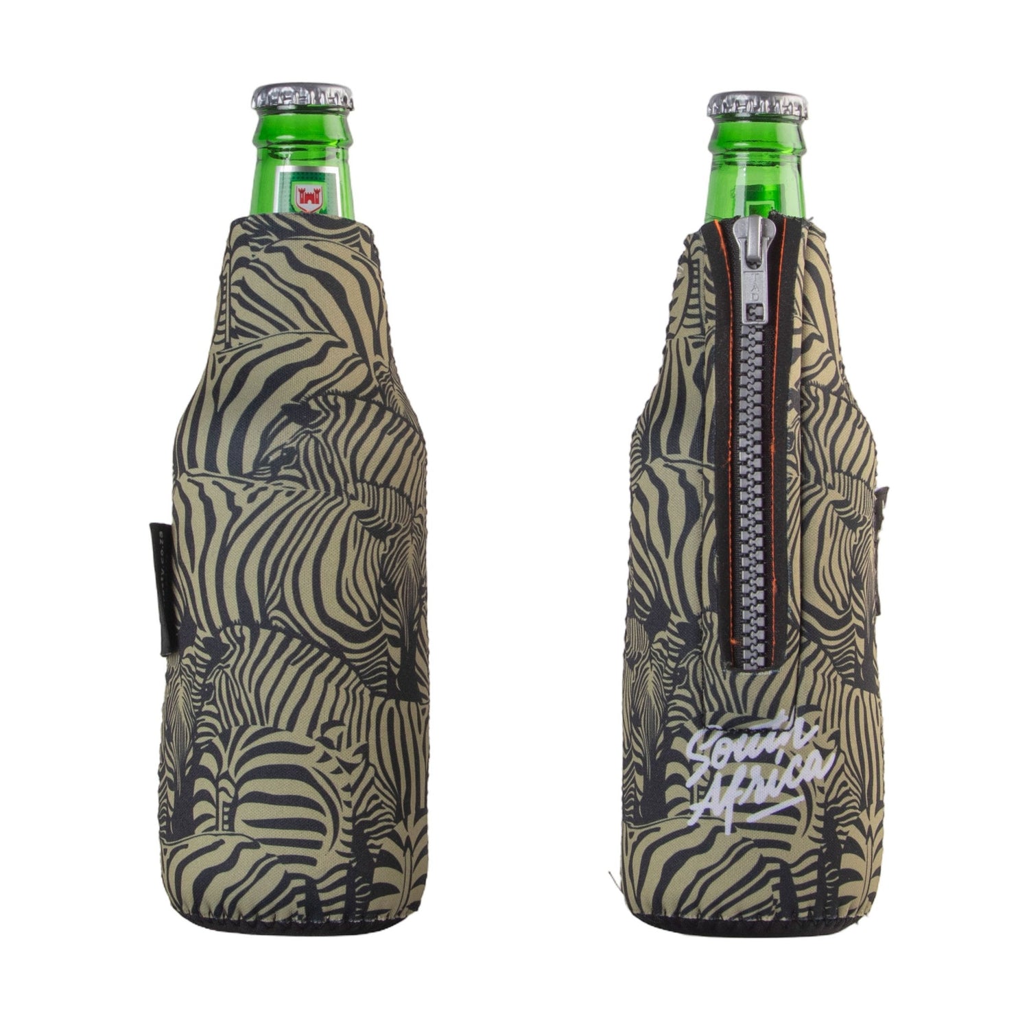 Frosty Zebra Khaki Neoprene Cooler Sleeves