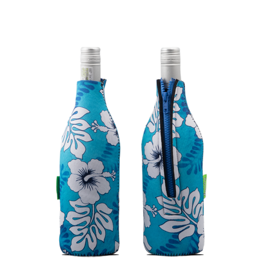 Blue Hibiscus Zipped Wine Cooler Sleeve