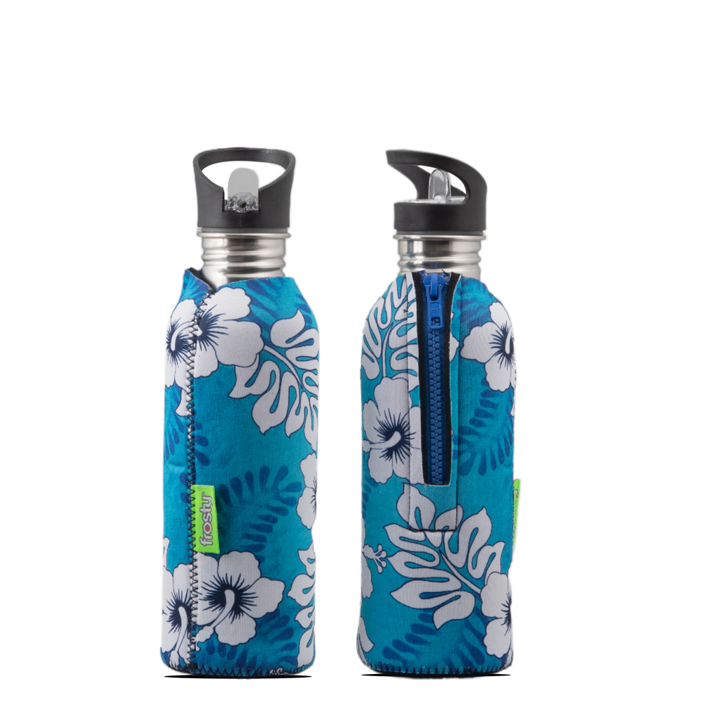 Blue Hibiscus Stainless Steel drink bottle zip cooler sleeve