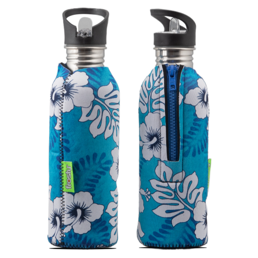 Blue Hibiscus Stainless Steel drink bottle zip cooler sleeve