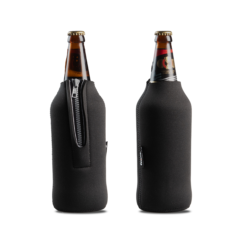 Plain black wine/quart beer cooler with zip