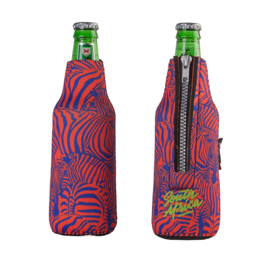 Frosty Zebra Orange Beer Bottle Neoprene Zip Cooler Sleeve