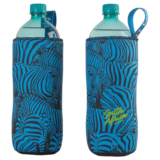 Frosty Zebra Blue 1L Neoprene Cooler Sleeve with handle
