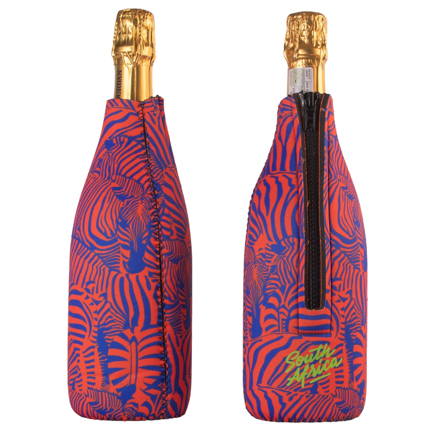 Frosty Pink Zebra Wine Sleeve Cooler with zip