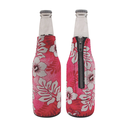 Hibiscus Beer Bottle Sleeve with Zip
