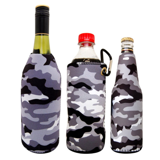 Black and white camo neoprene bottle sleeve set.