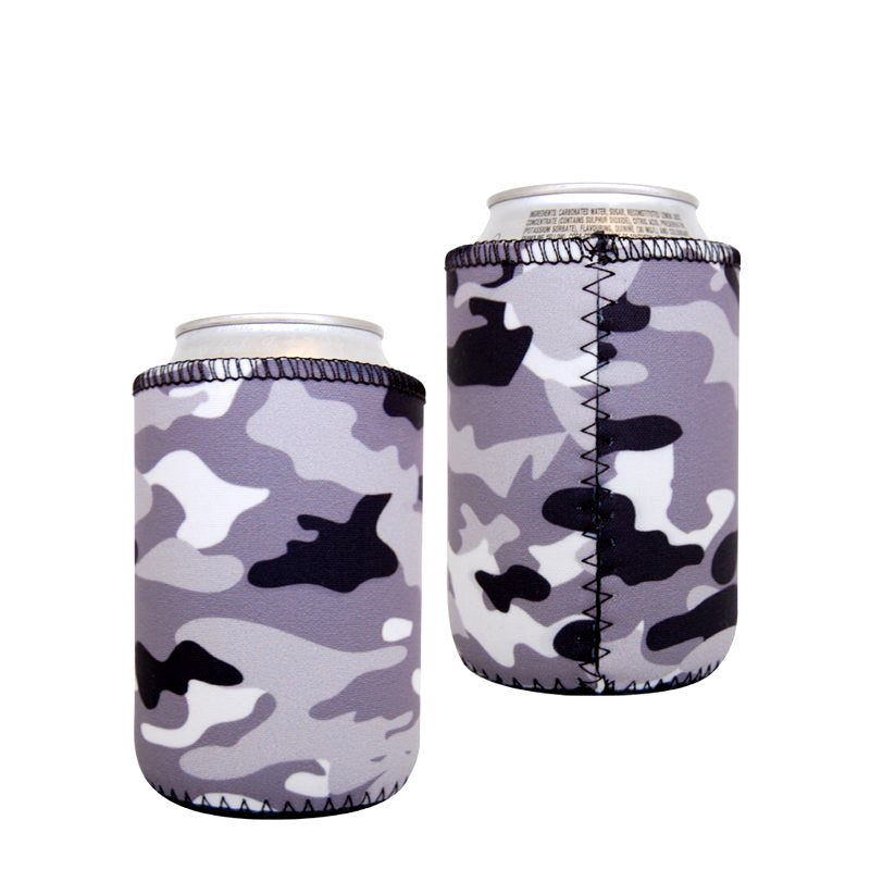 Black and white camo neoprene stubby can cooler.