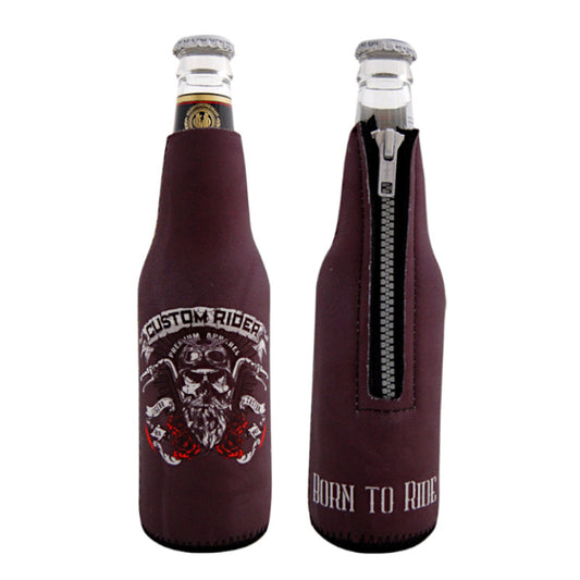 Born to Ride Beer Bottle Sleeve with Zip and born to ride graphic.