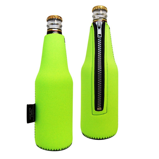 Fluoro Lime Beer Bottle Sleeve with Zip
