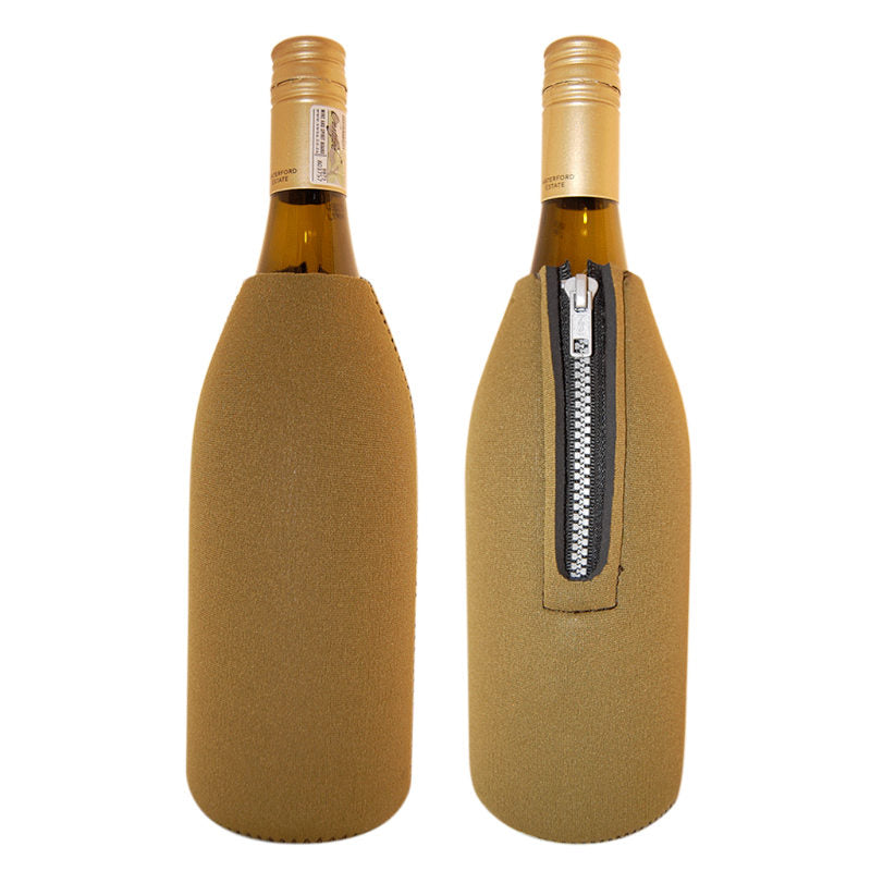 Olive neoprene wine bottle sleeves.