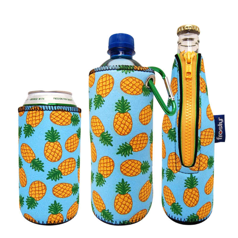 Pineapple themed neoprene koozie set.